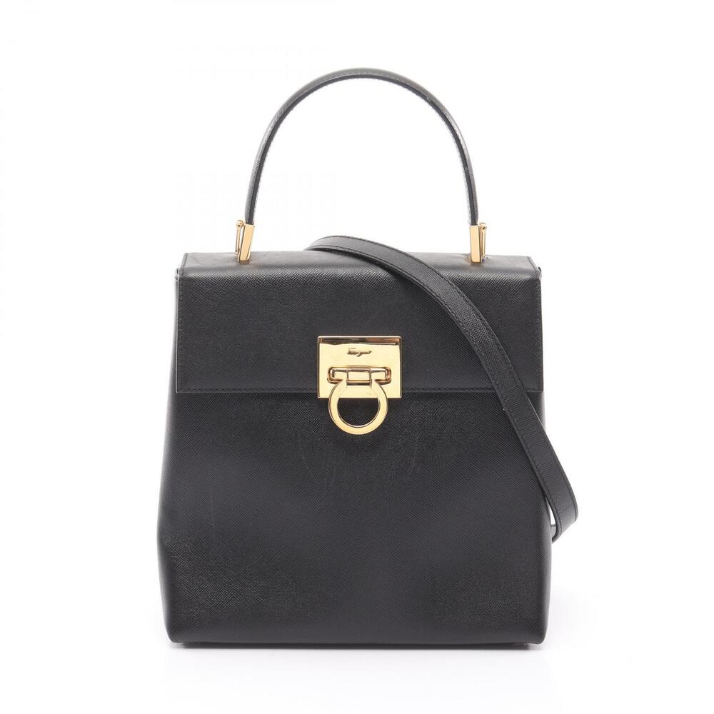 Salvatore Ferragamo Gancini Handbag Leather Black